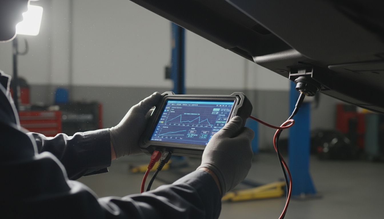 Technician scanning car diagnostics