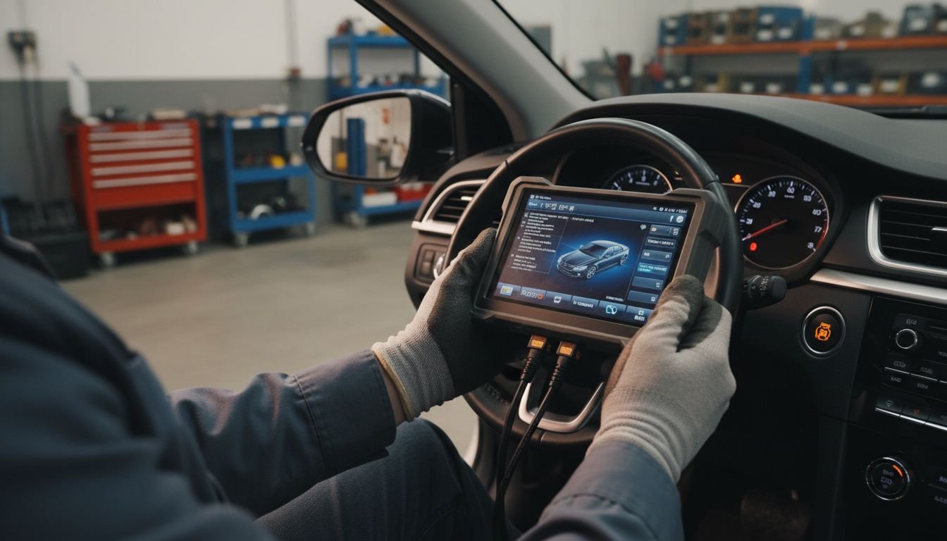Technician using OBD-II scanner