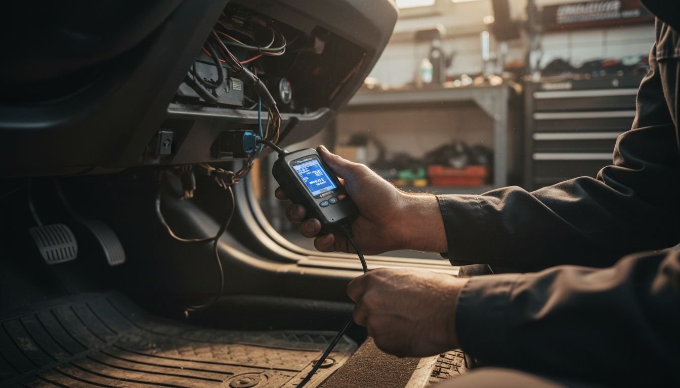 Mechanic connects OBD scanner