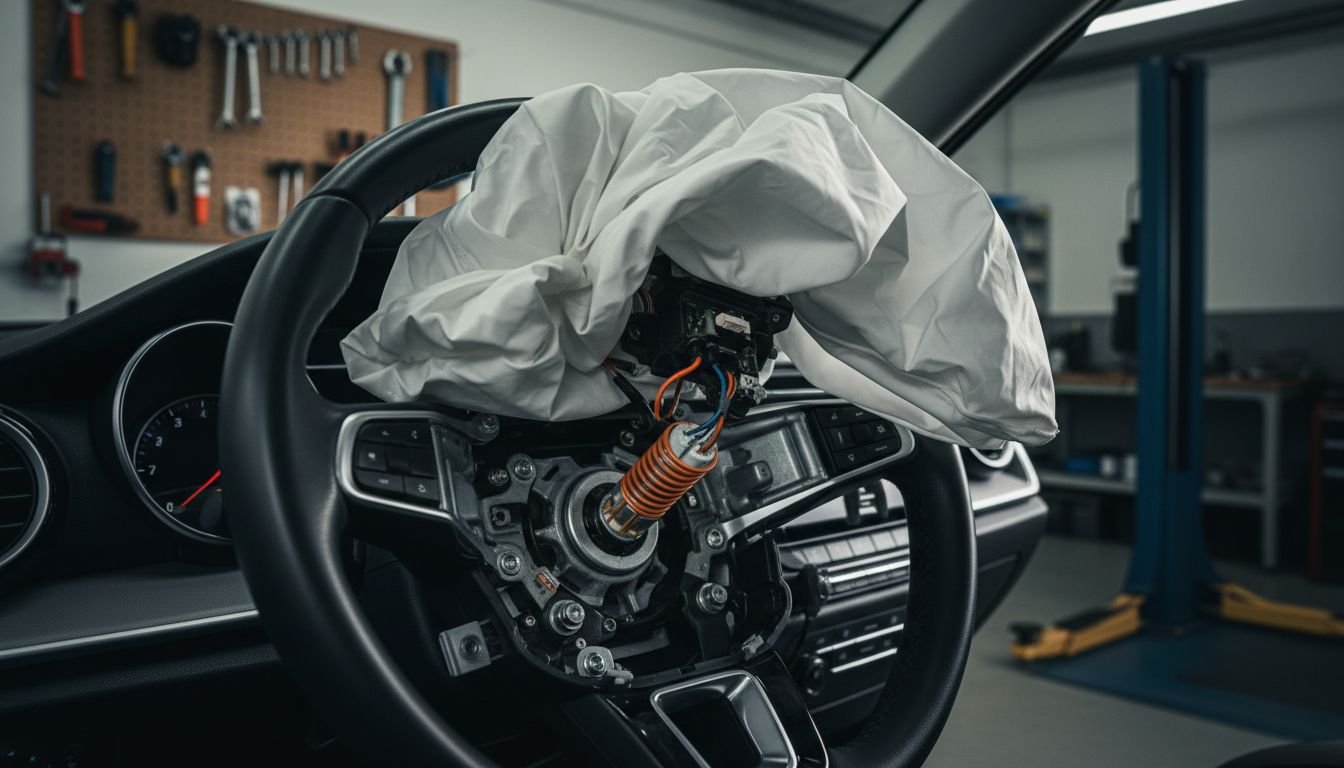 Deployed car airbag close-up