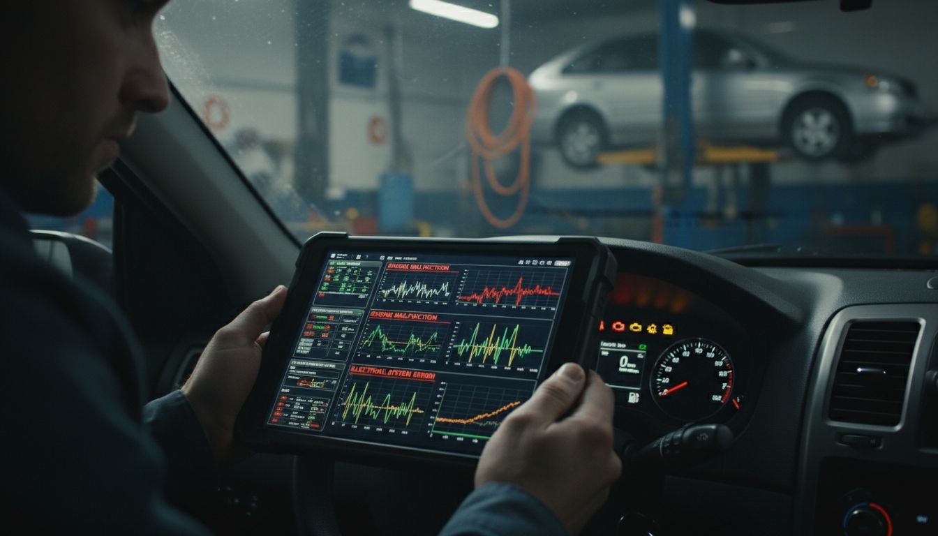 Technician analyzes vehicle diagnostics