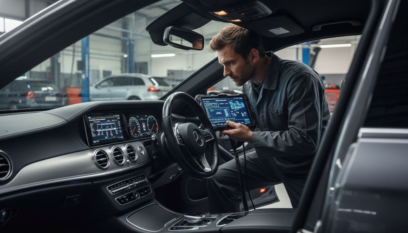 Technician scanning car dashboard