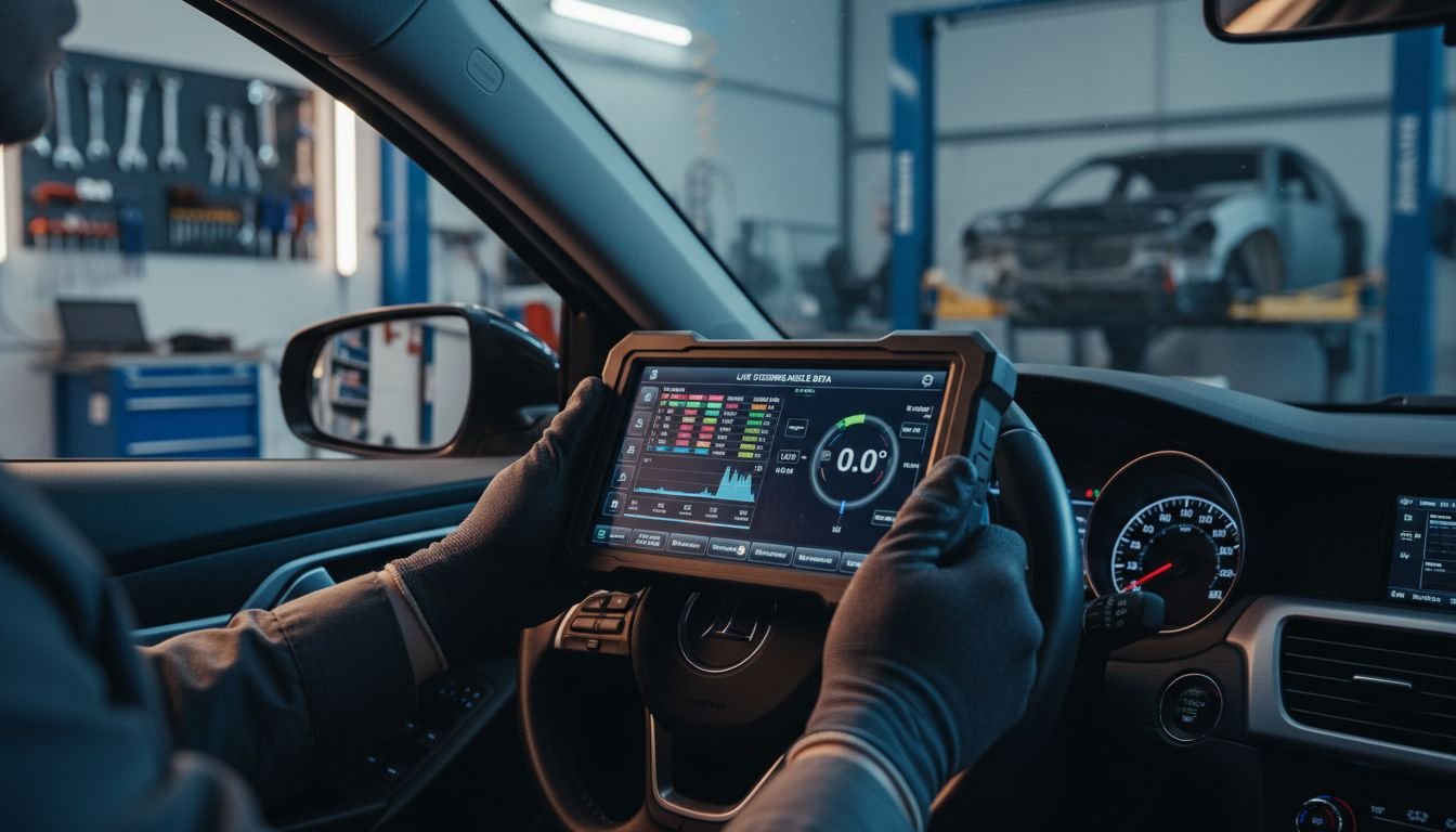 Technician checks steering data