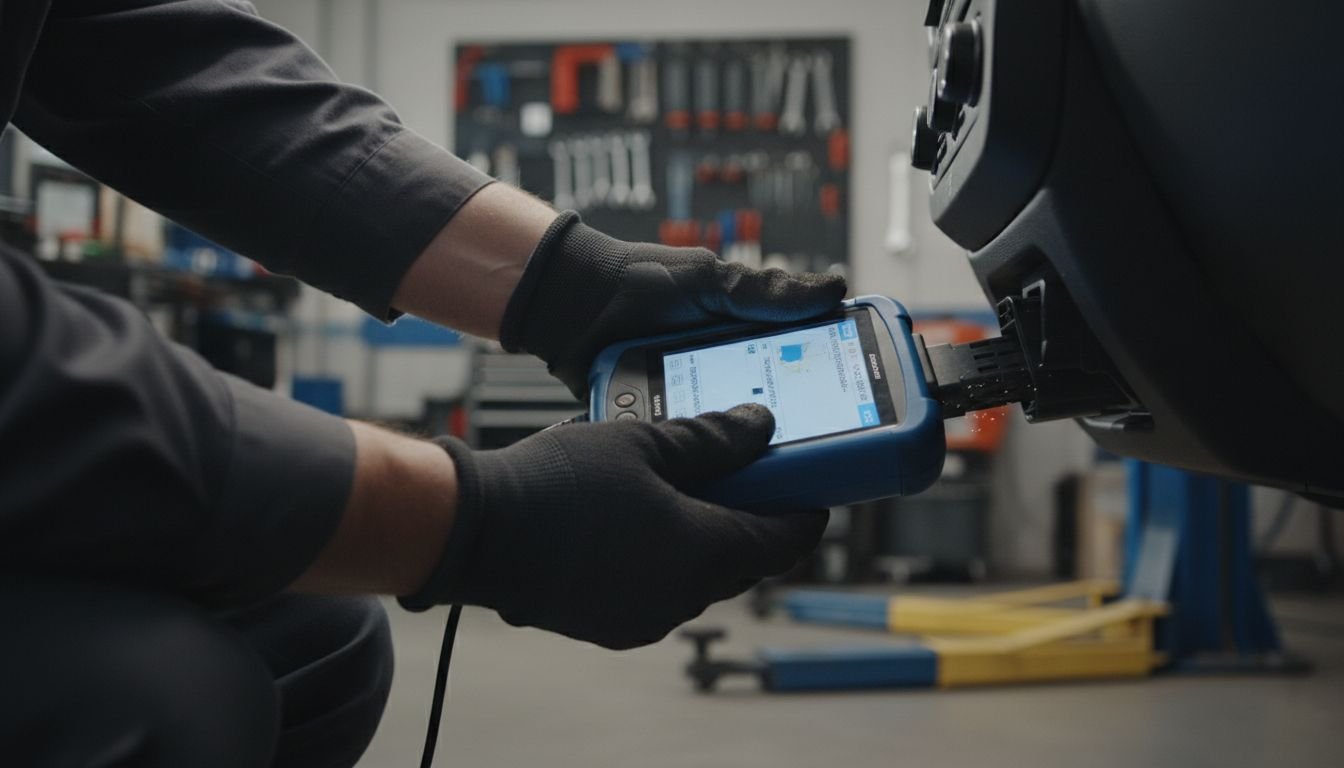 Technician connects diagnostic tool