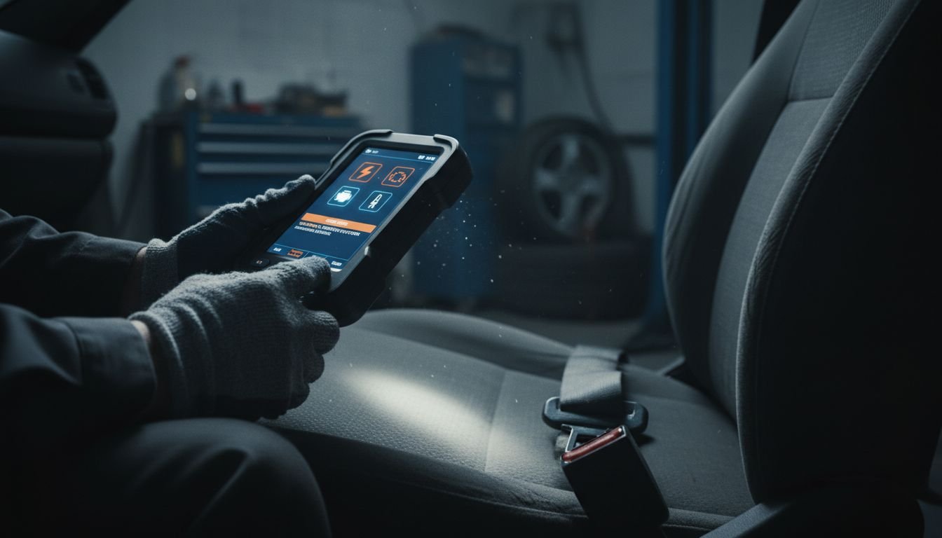 Technician scanning car diagnostics