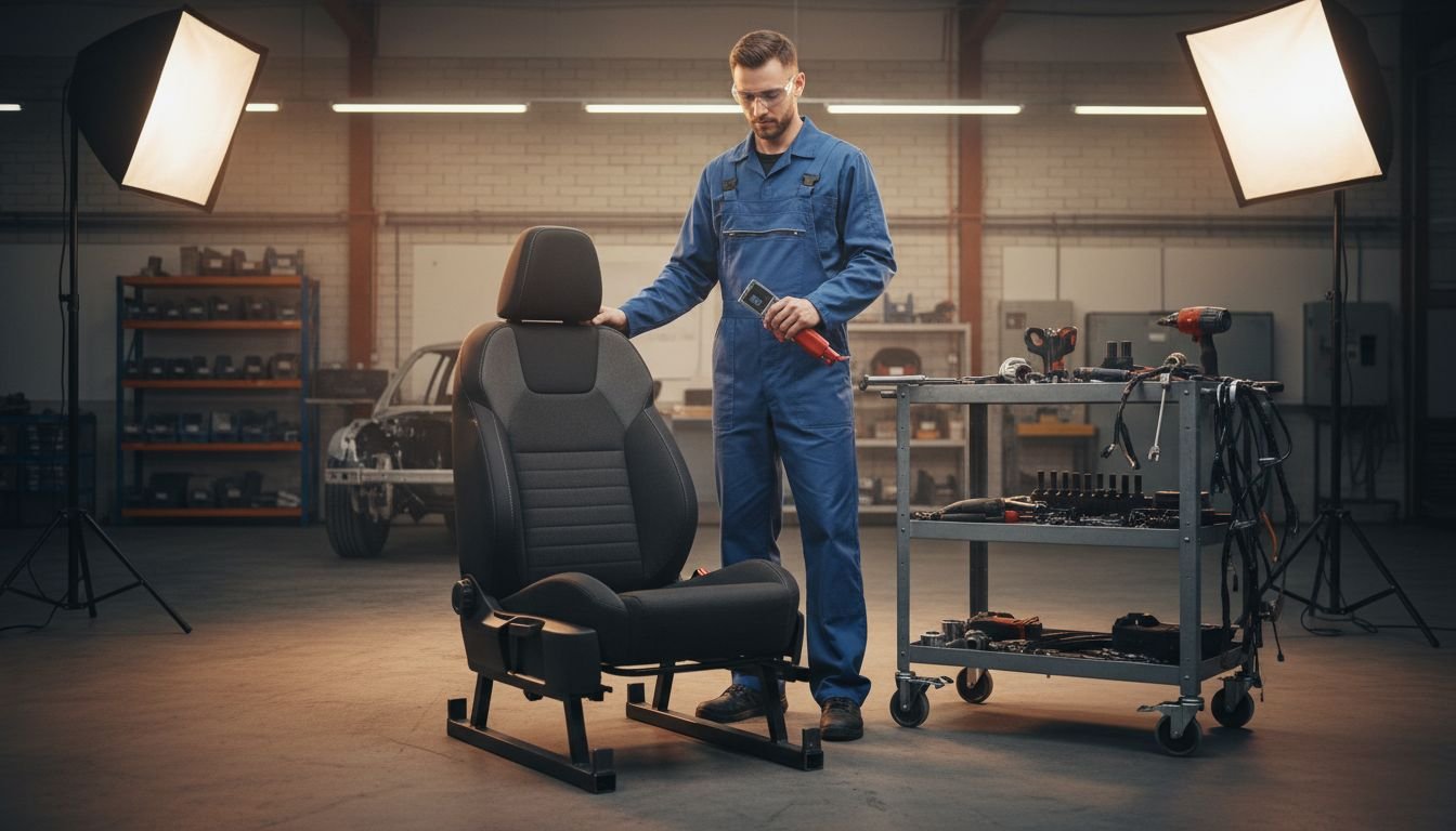 Technician with car seat