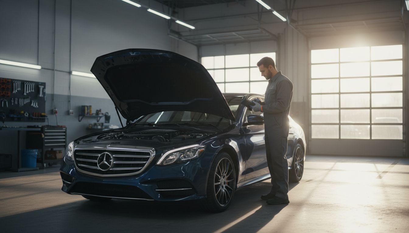Technician inspects engine bay