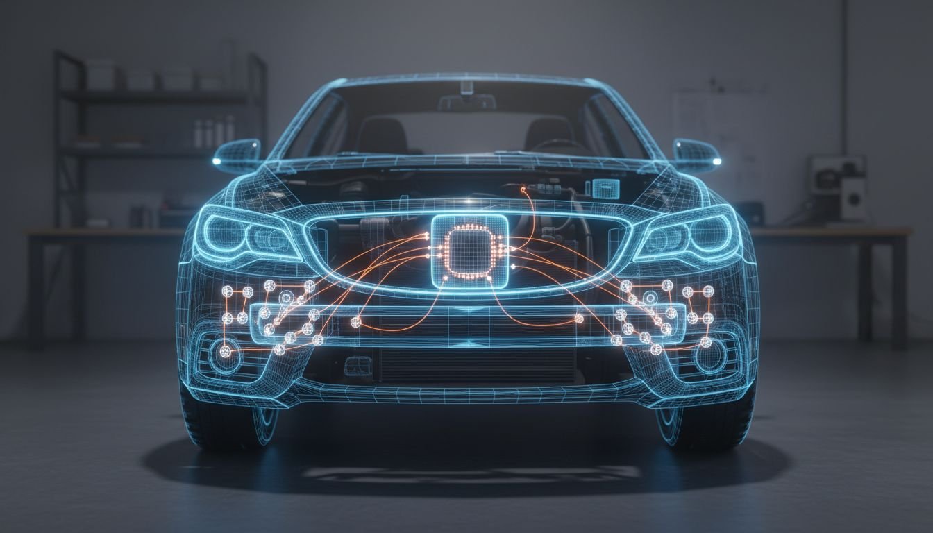 Wireframe car safety diagram