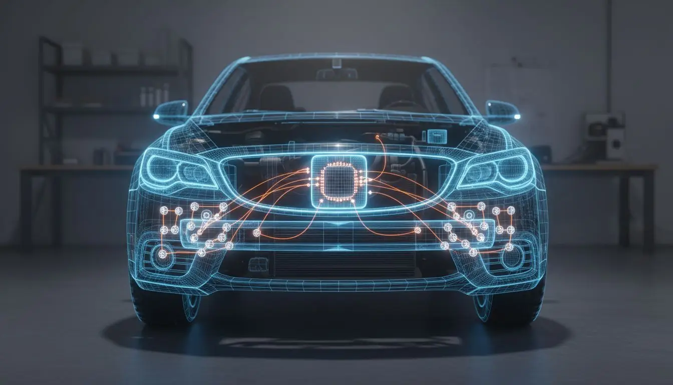 Wireframe car safety diagram