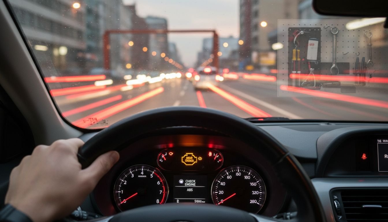 Dashboard warning lights on