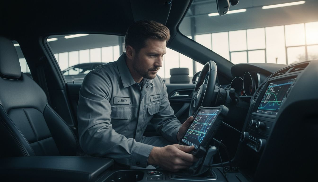 Technician scans car system