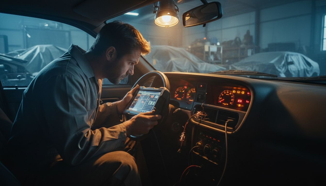 Technician scans vehicle dashboard