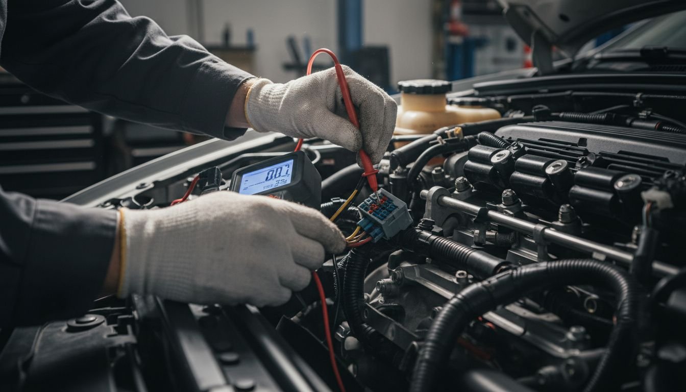 Technician testing engine wiring