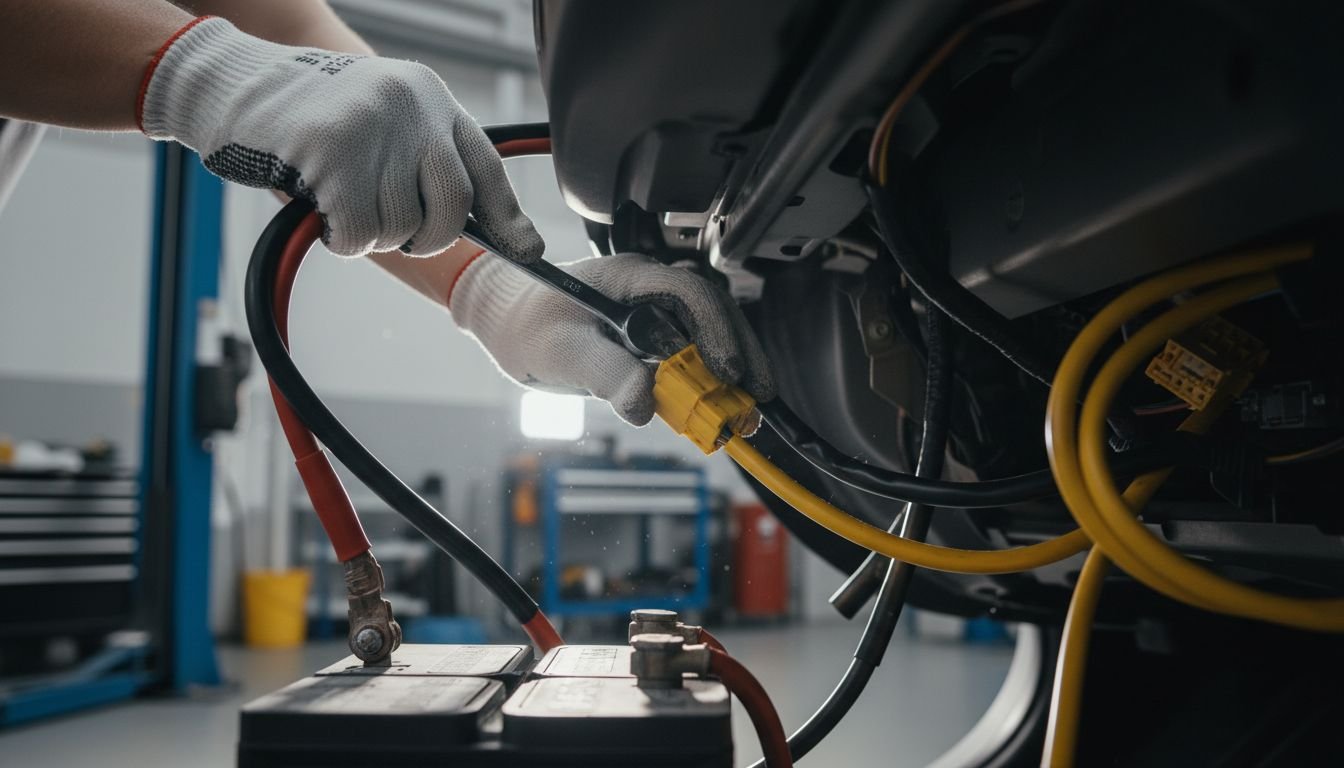 Technician handling airbag connections