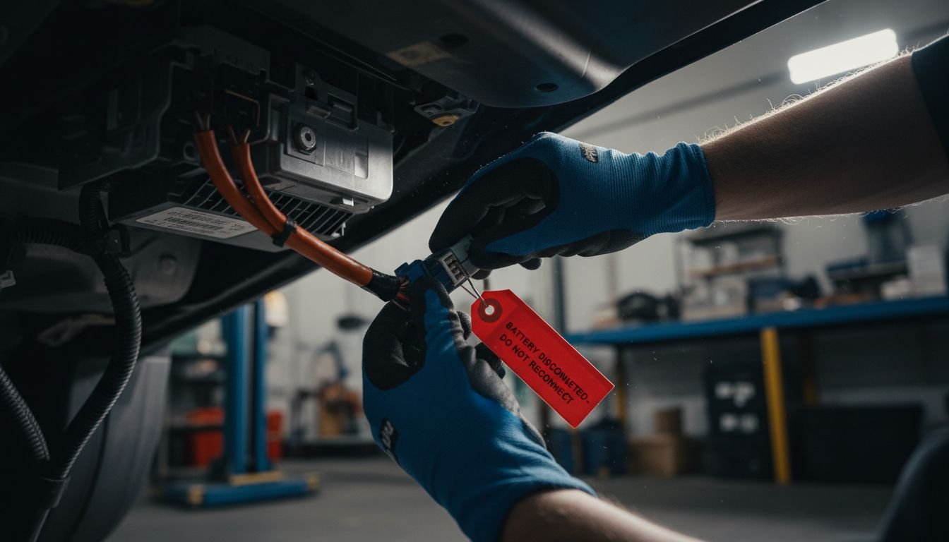 Technician handling airbag module