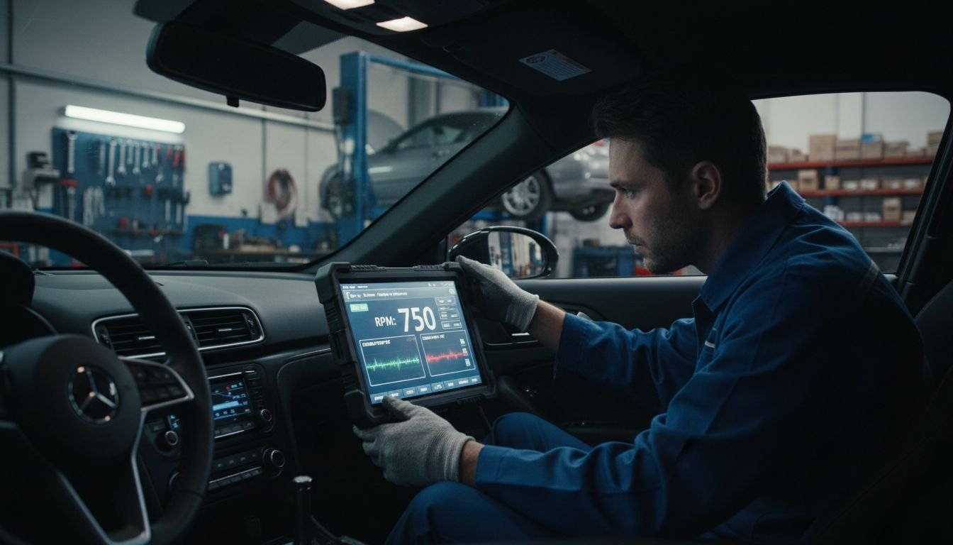 Technician analyzing engine data