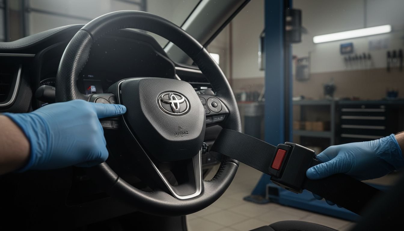 Technician inspecting safety features