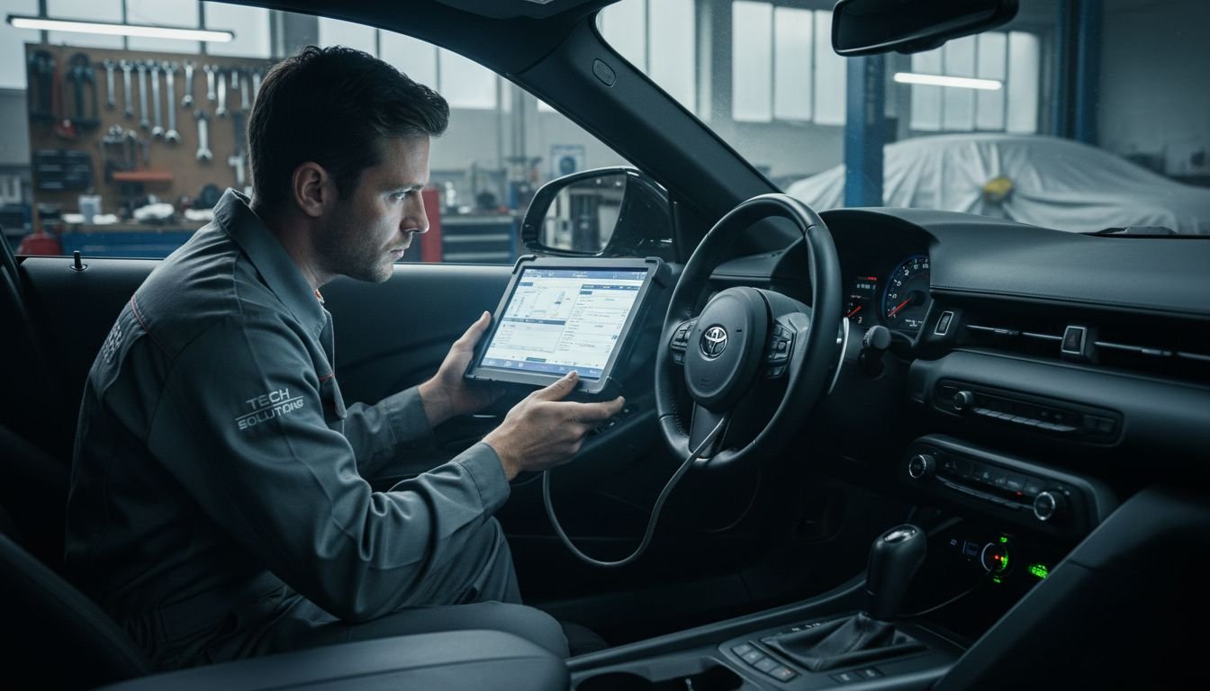Technician scanning Toyota's OBD-II