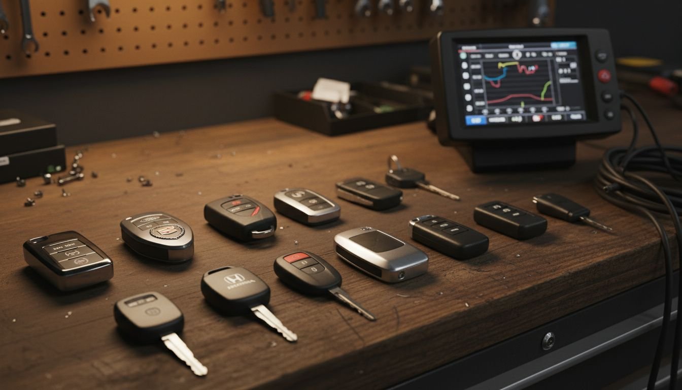 Key fobs on workbench