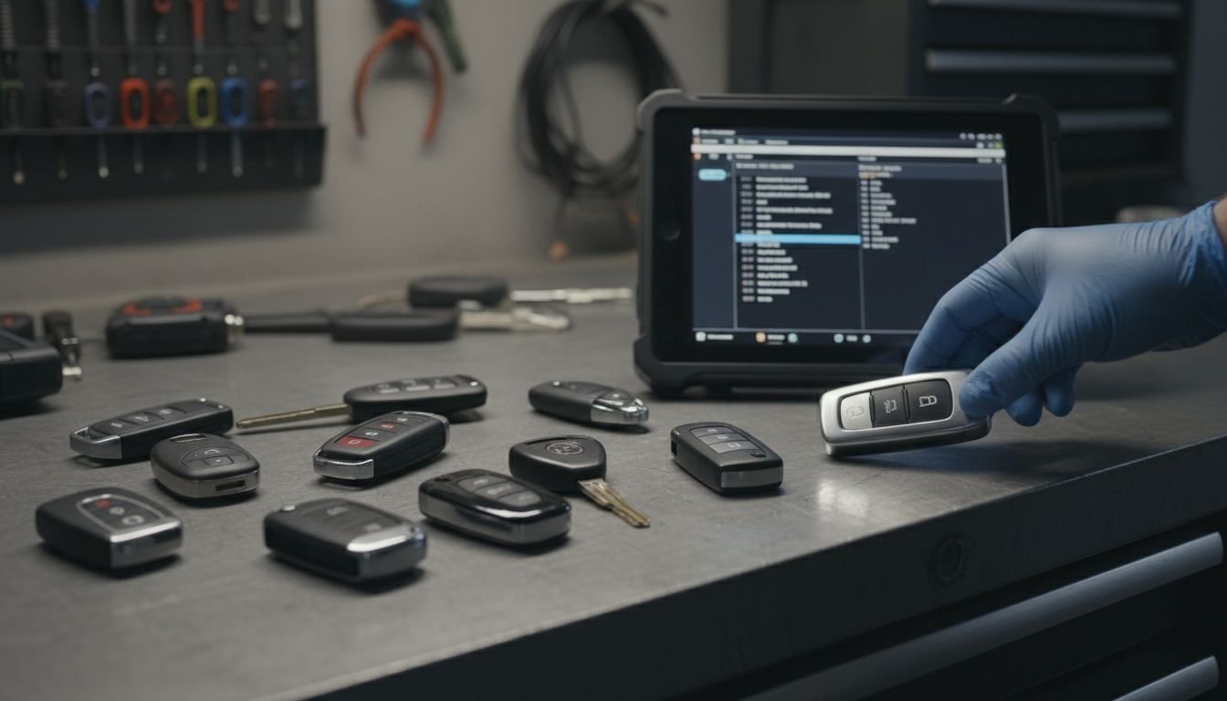 Technician accessing car keys