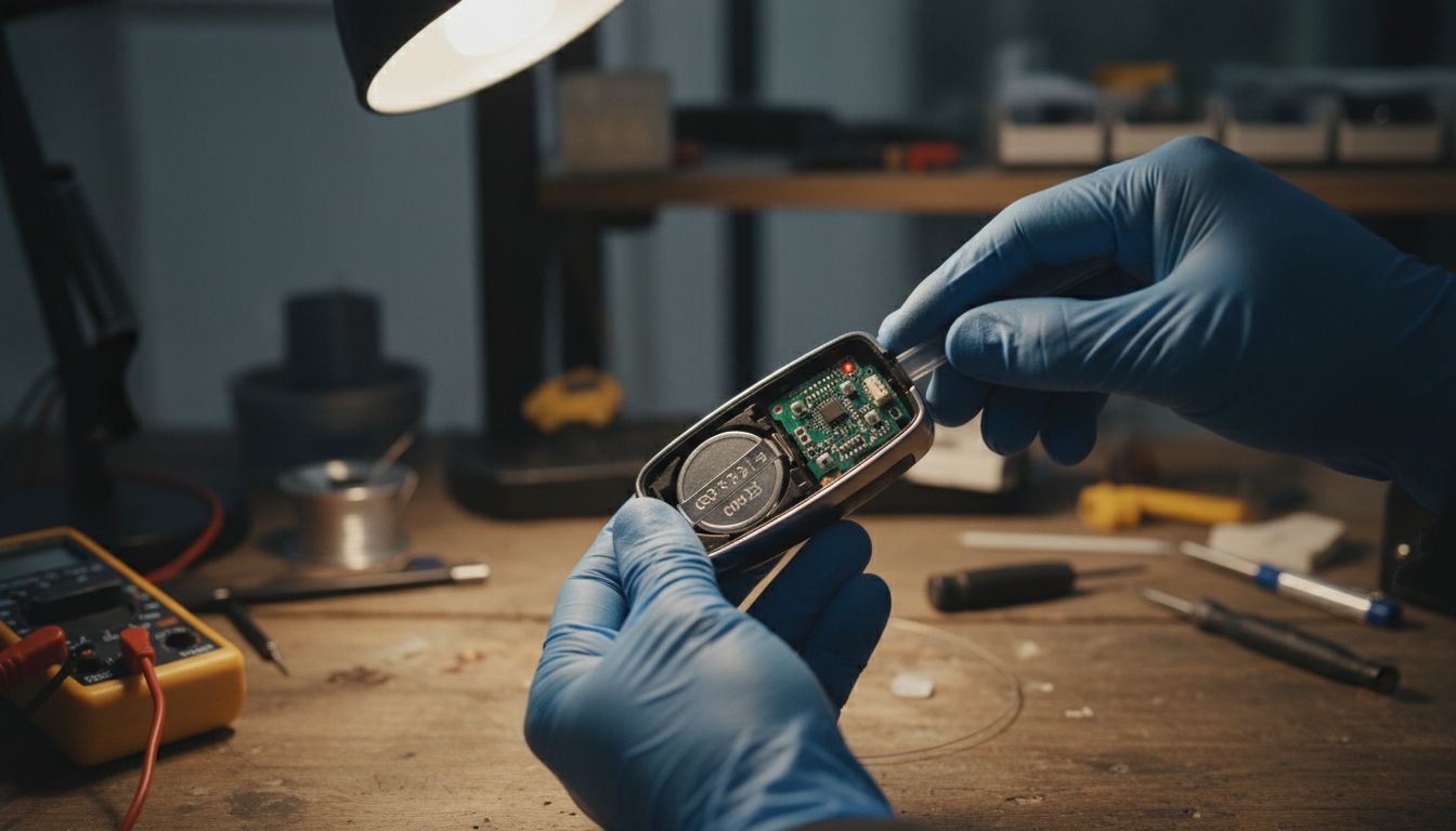 Technician opening key fob