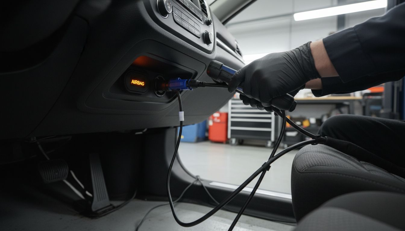 Technician connects diagnostic tool