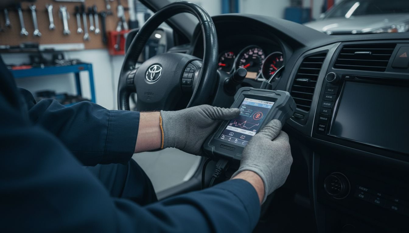Technician scans car issue