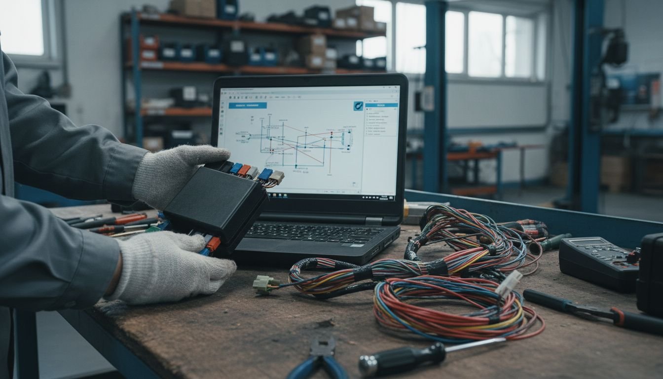Technician diagnosing airbag module