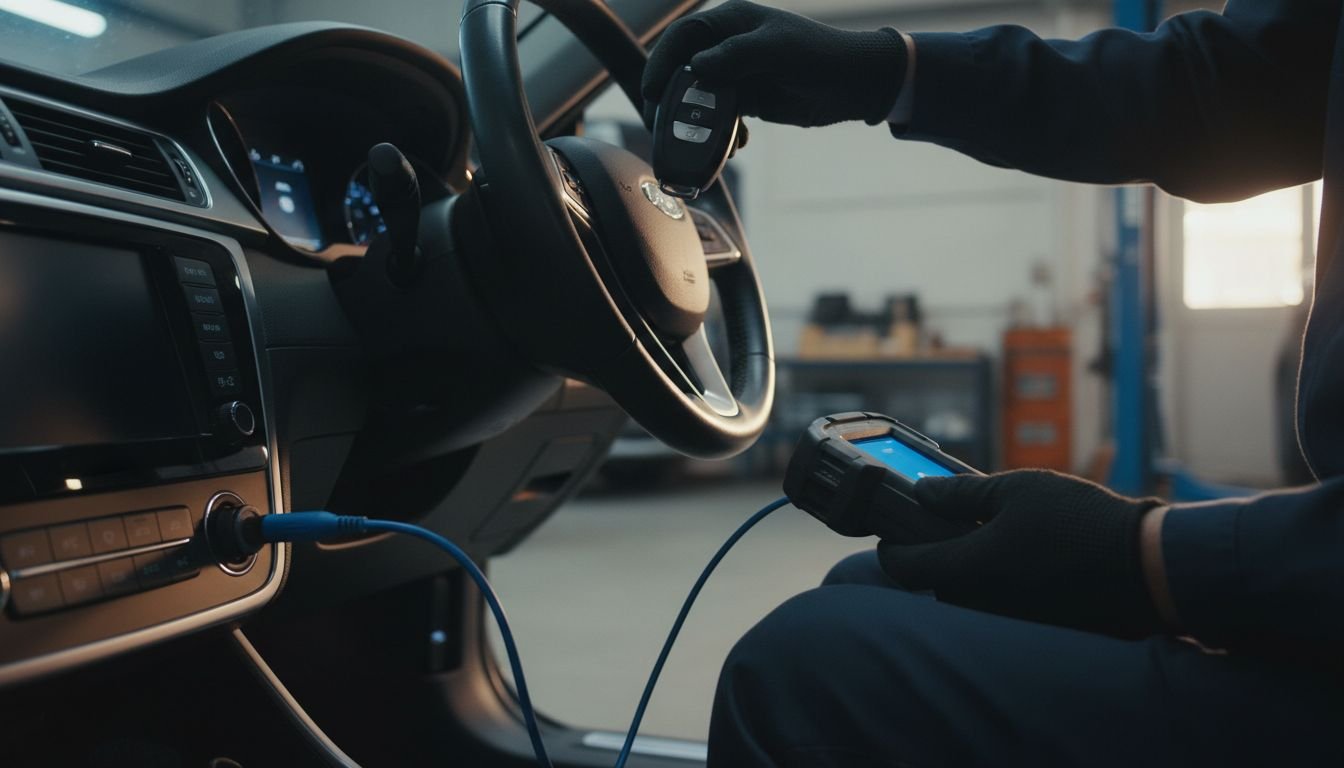 Technician scanning car key