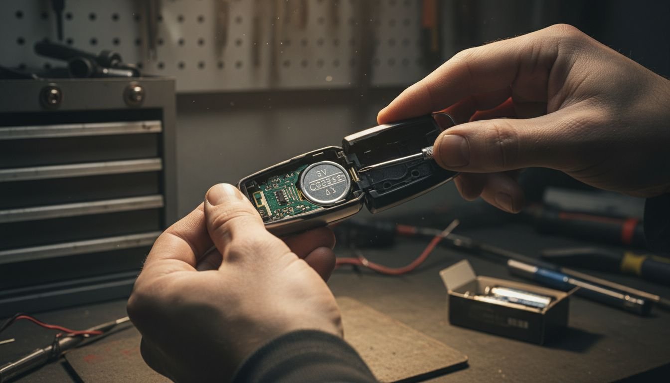 Technician replacing key battery