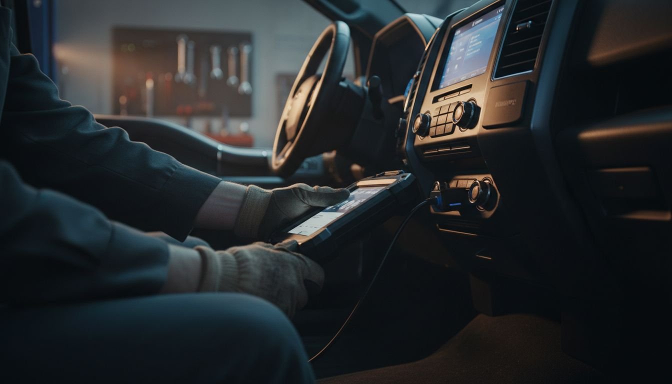 Technician connects diagnostic scanner