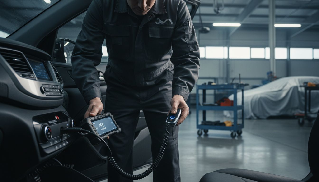 Technician diagnoses Hyundai car