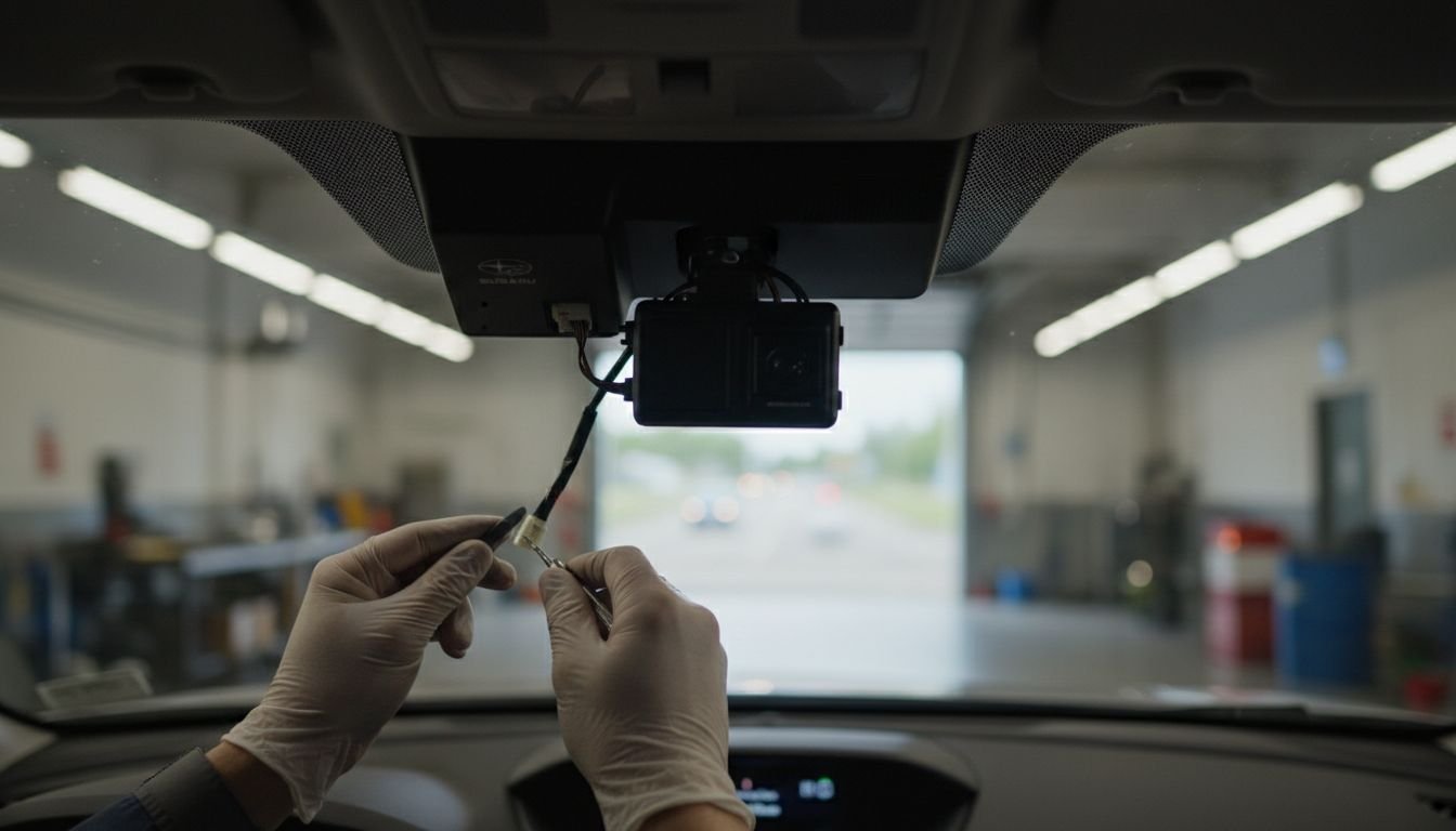 Technician fixing Subaru camera