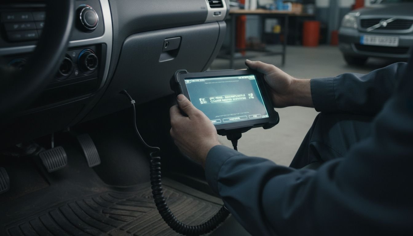Technician scanning car codes