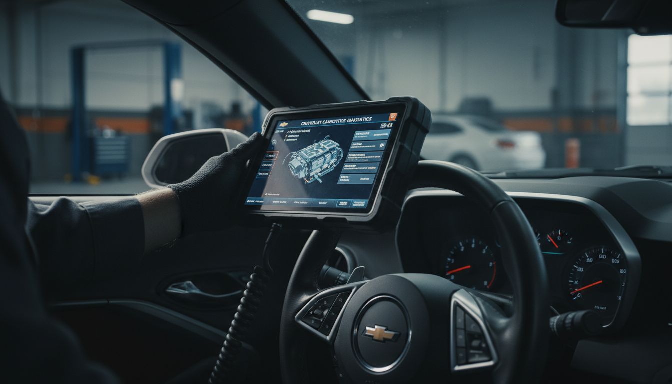 Technician diagnosing Camaro
