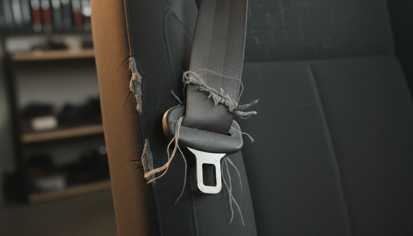 Worn seat belt close-up