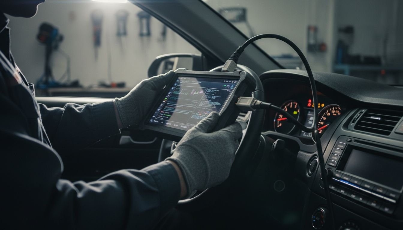 Technician scans car dashboard