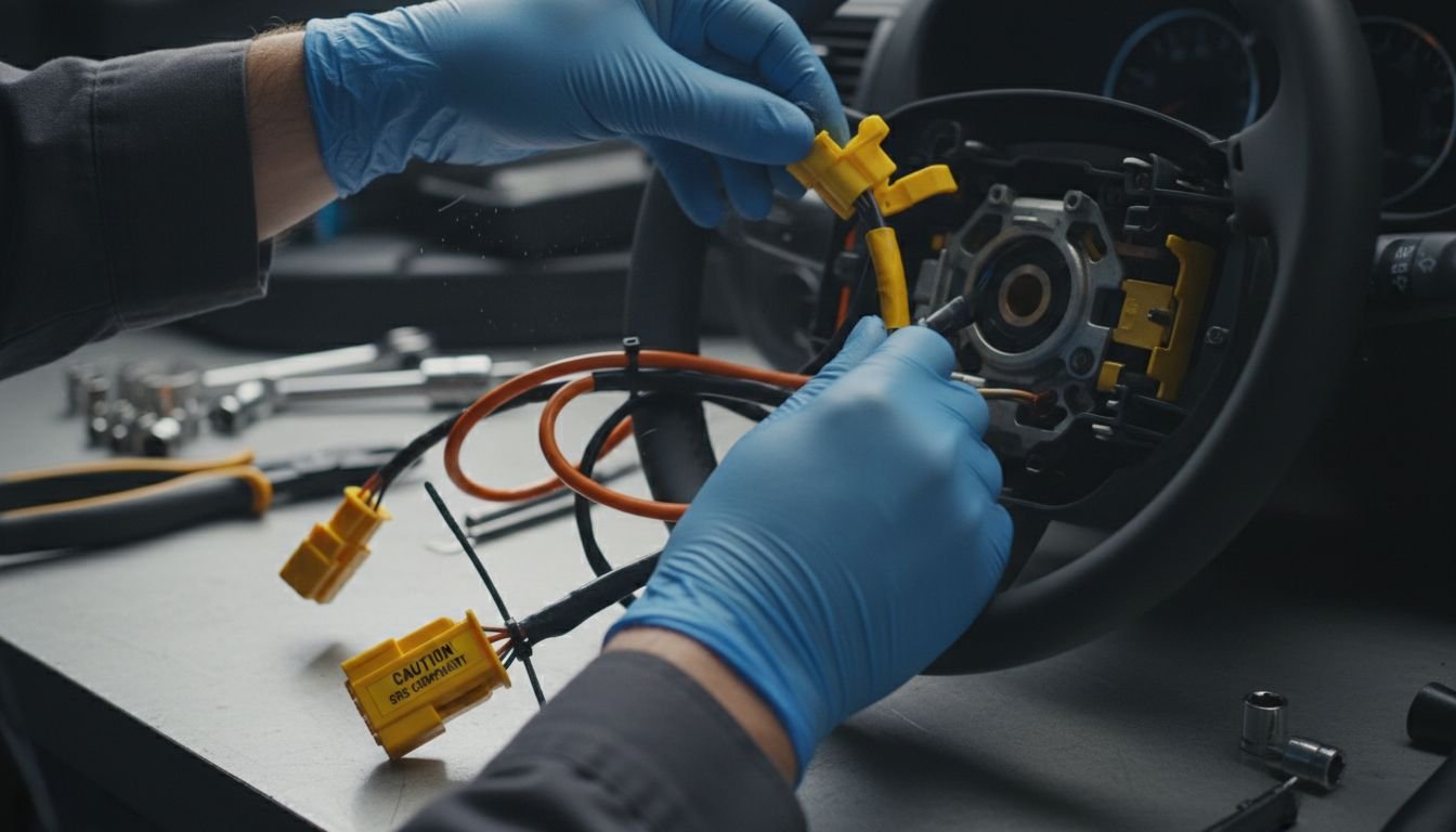 Technician wiring airbag module