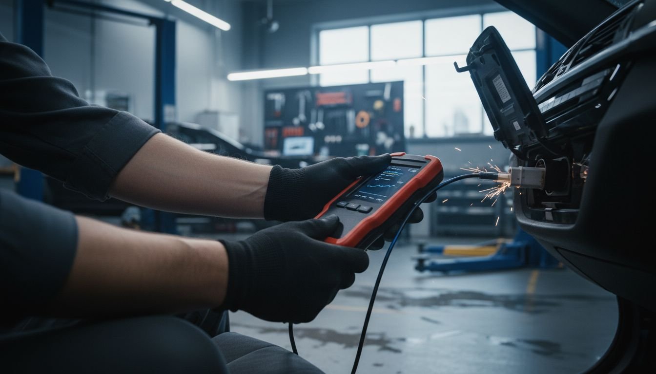 Technician using OBD scanner