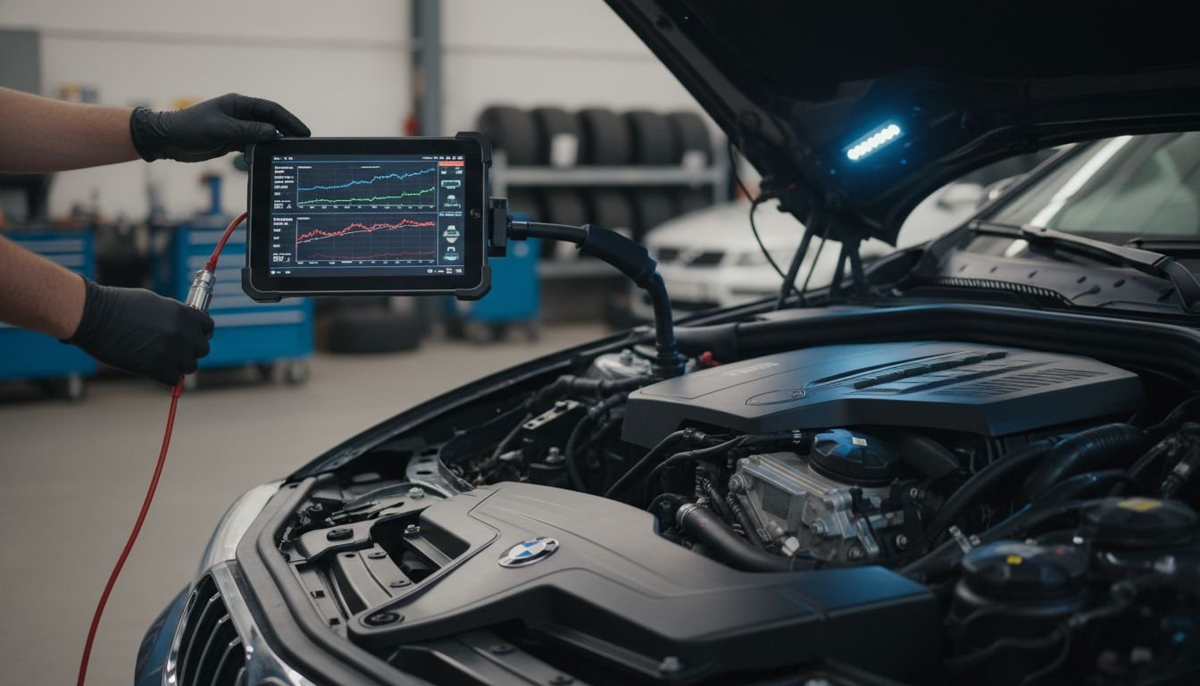 Technician adjusting BMW diagnostics
