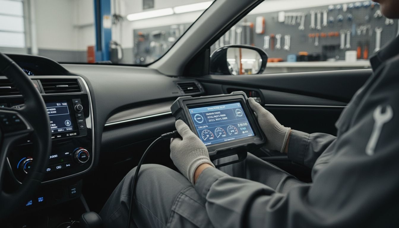 Technician uses OBD scanner