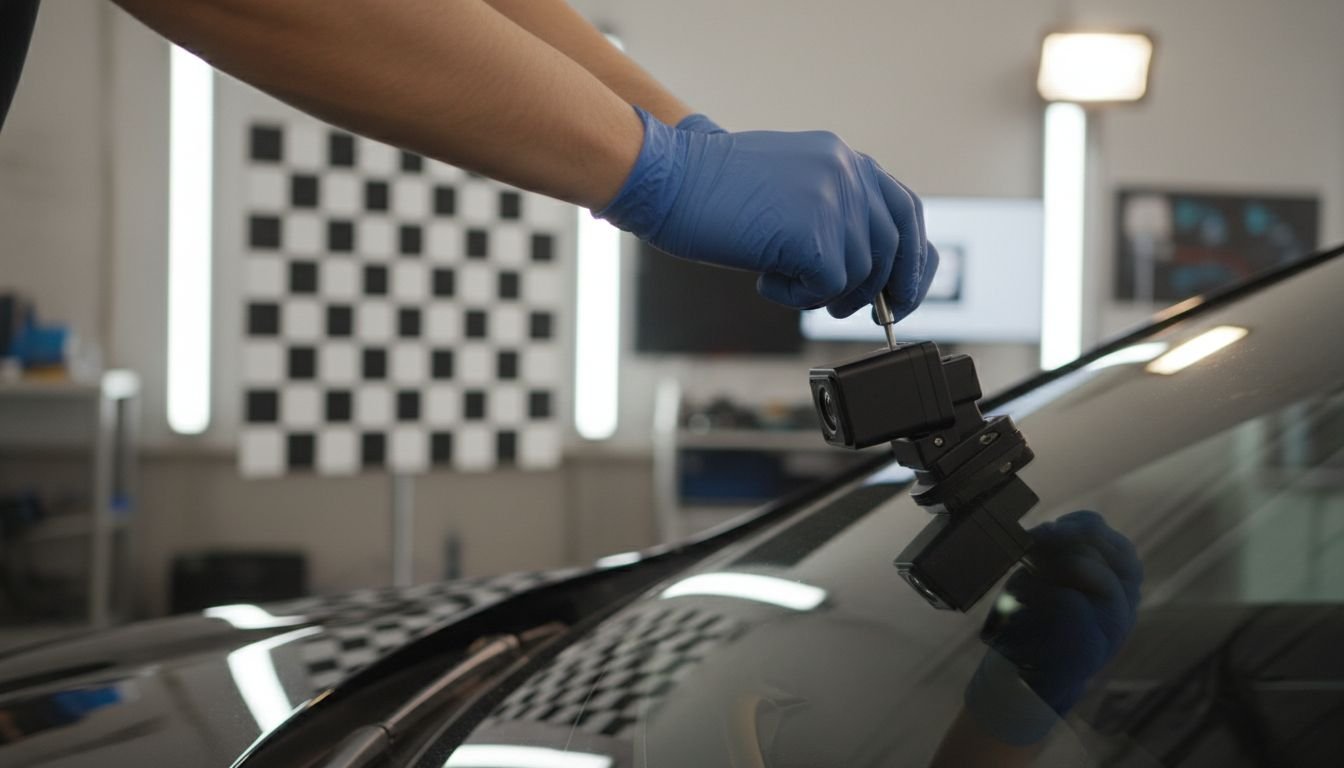 Technician adjusts car camera