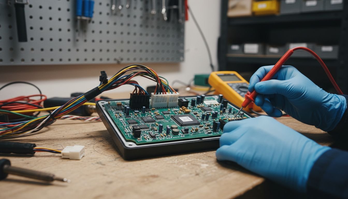 Technician examining control module
