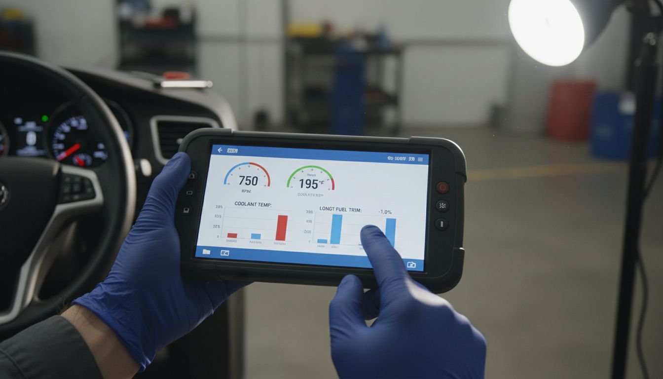 Technician analyzing car data