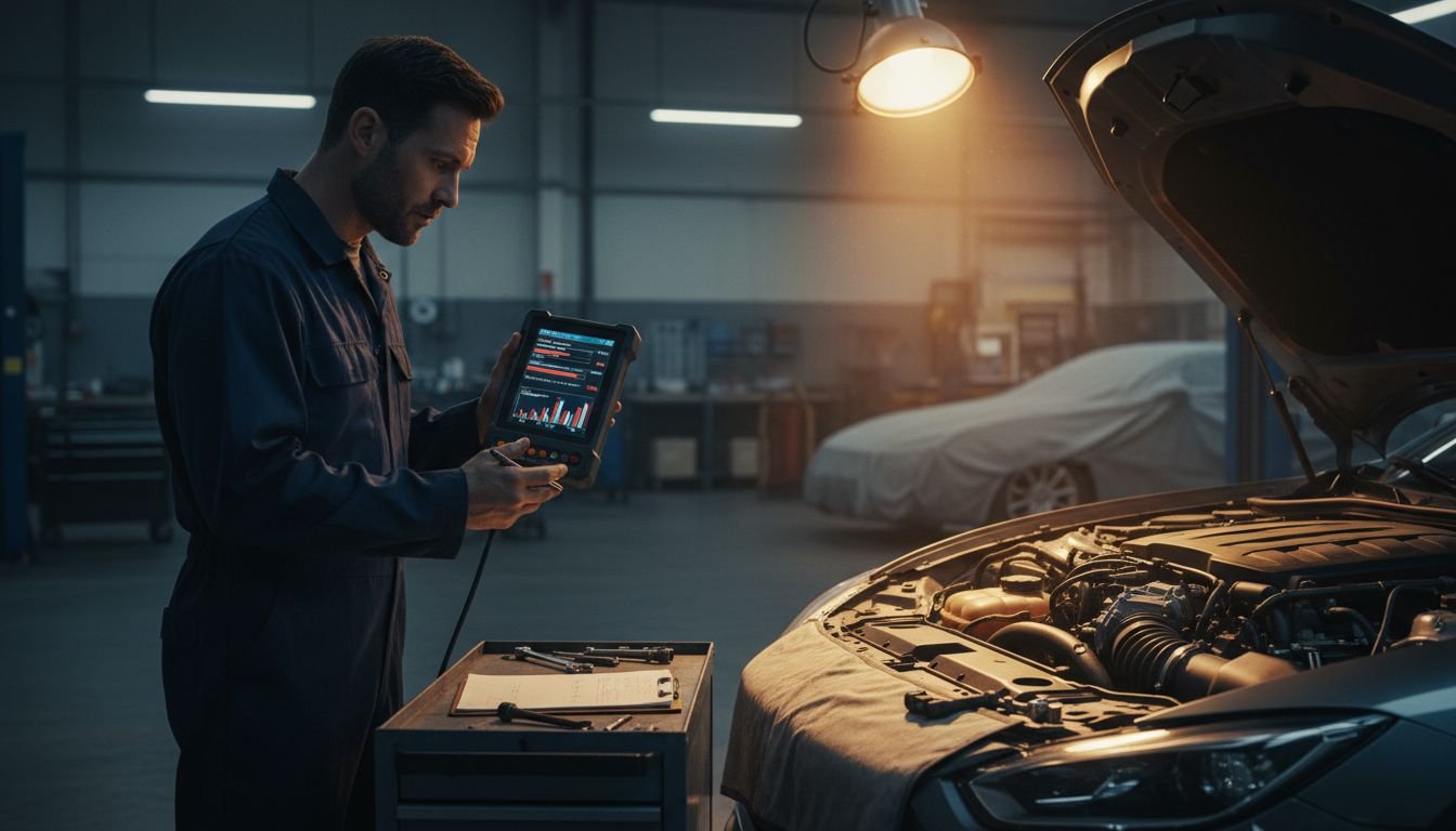 Technician Analyzing Engine Data