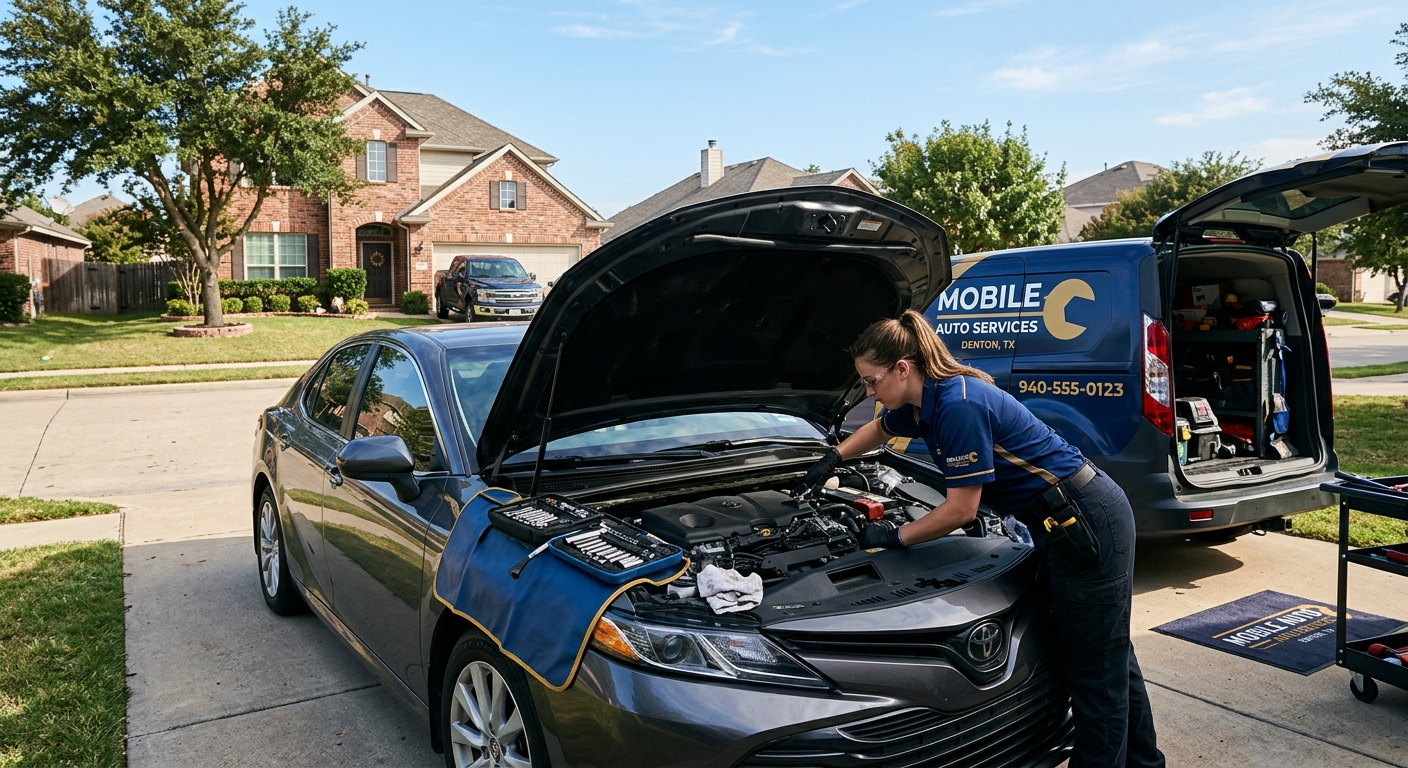 Mobile technician performing airbag module diagnostics at a customer location