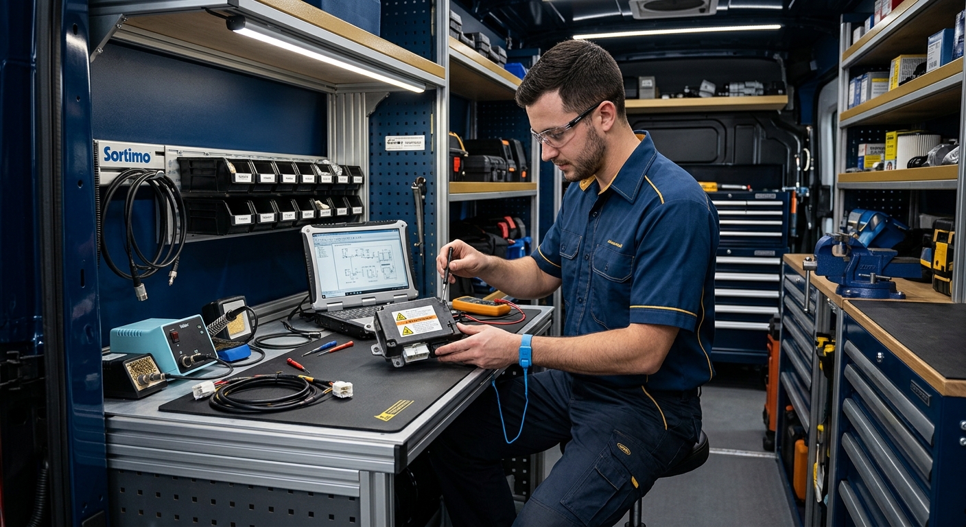 Mobile technician working on an airbag control module for reset