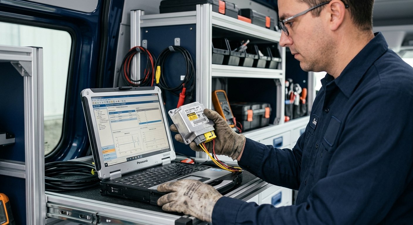 Airbag module reset cost DFW - technician resetting SRS module