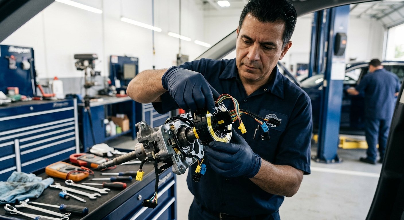 Clock spring replacement cost DFW - technician replacing spiral cable