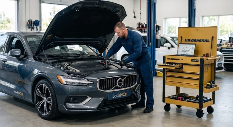 Technician Replacing A Push-To-Start Key Fob On A Vehicle — Mobile Key Replacement Service